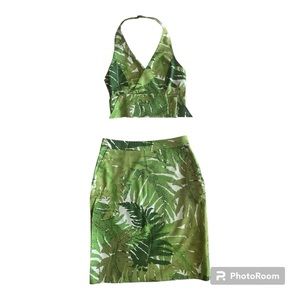 VANESSA VIRGINIA Tropical Halter Top & Pencil Skirt Set 100% Cotton NWOT Size 4